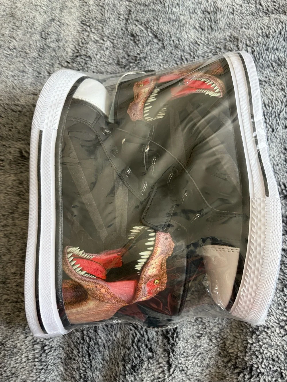 Kids Black High-Top Sneakers with Dino Print